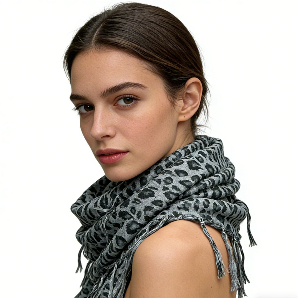 2pcs Minimalist Head Scarf,Grey Leopard Square Scarf ,Luxe Look For Evening Wear,Scarf,vacation,daily Life,evening Party,Office Appropriate Subtlety For Women Men