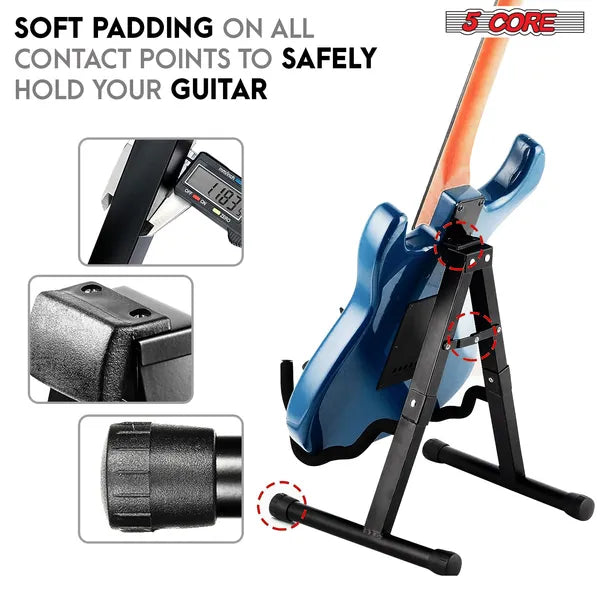 5 Core Guitar Stand 2PC A Frame W Soft Foam Arm Non Slip Rubber For Acoustic Electric Bass