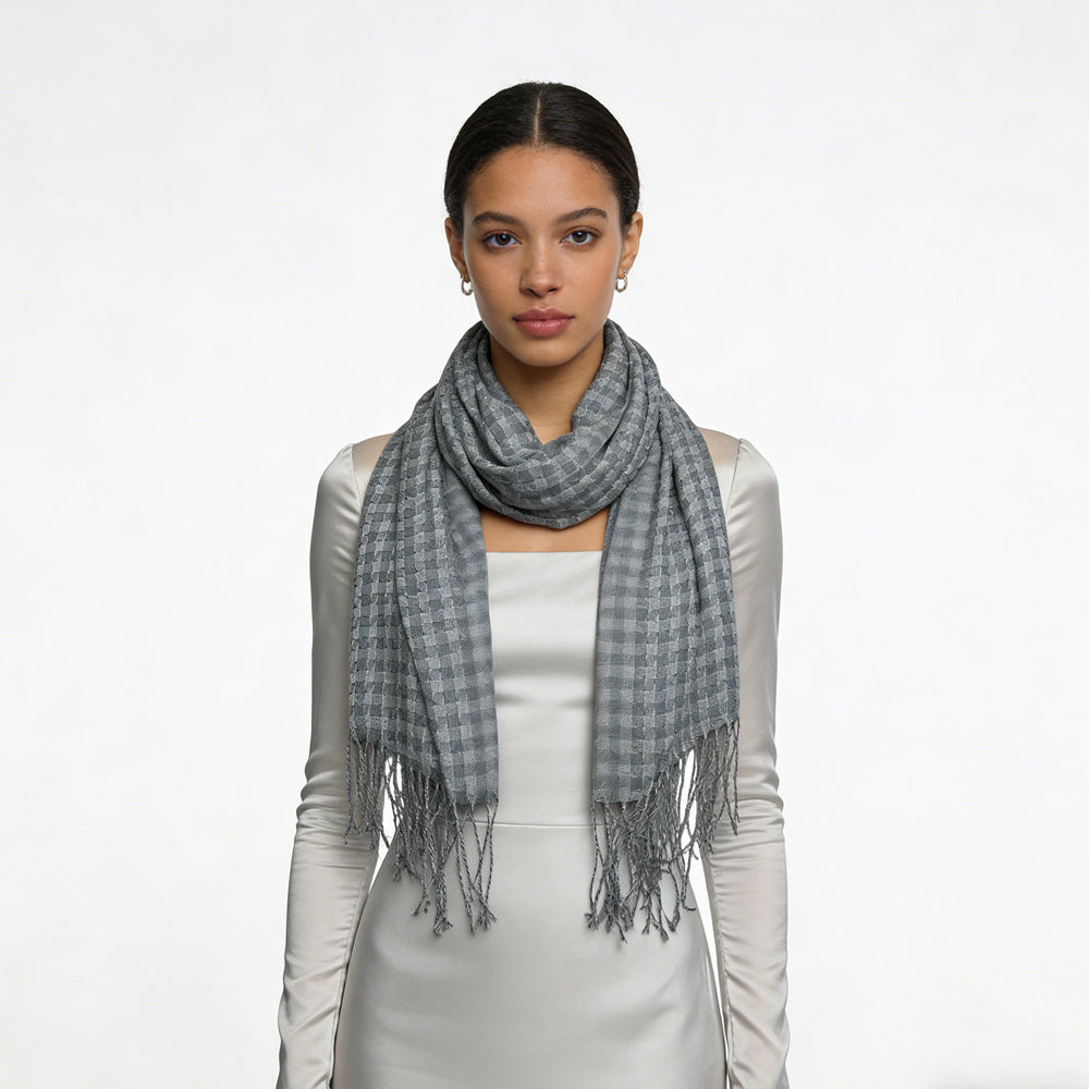 2pcs Deep Fringe Adds Movement Grey Acrylic Scarf With Fringe ,Luxe Look For Evening Wear,Scarf,vacation,daily Life,evening Party,Office Appropriate Subtlety For Women Men