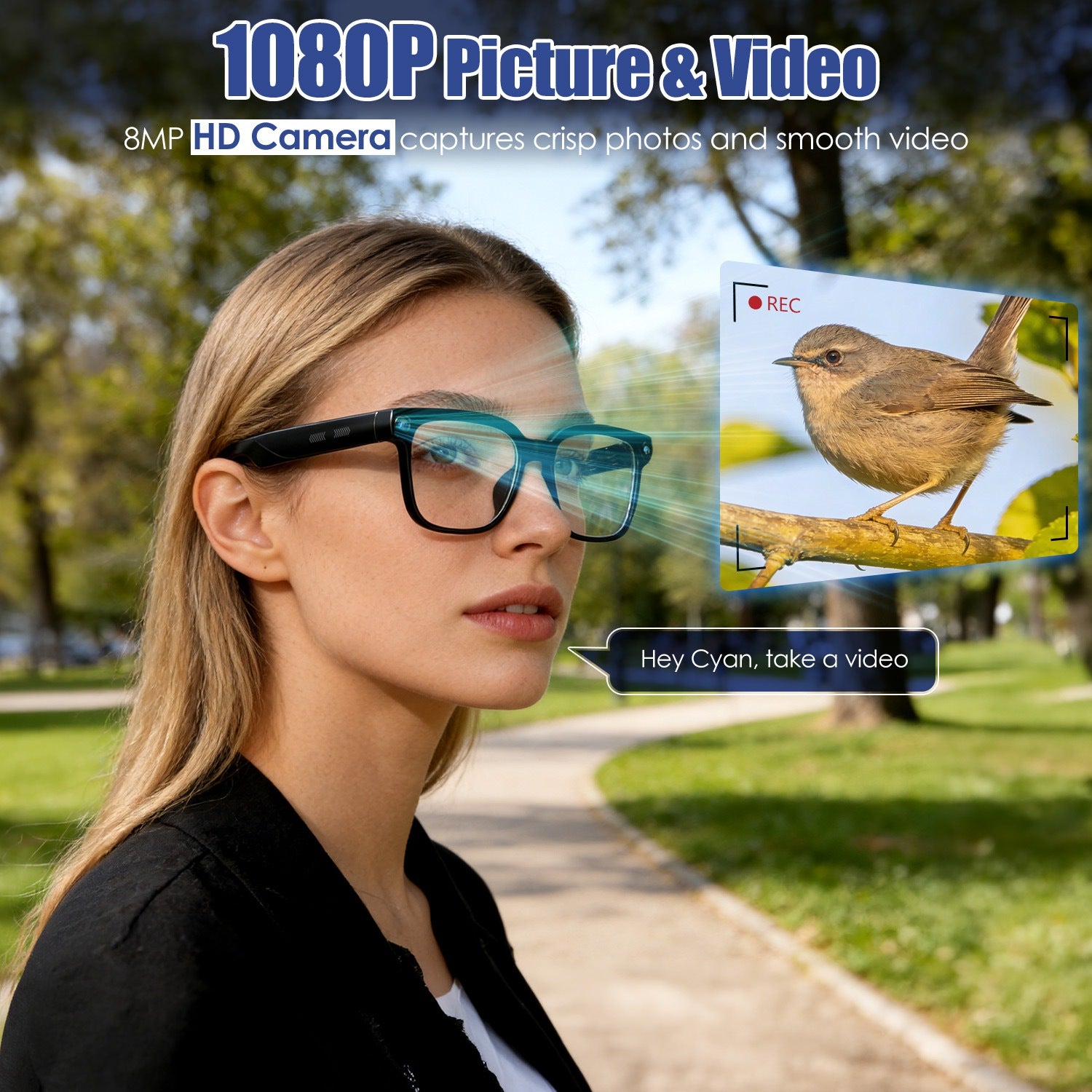 1Pc AI Smart Glasses With Camera And Audio 8MP HD1080P Real Time Translation 139 Languages Voice Assistant AI Photo Recognition Music Playback & Hands-Free Calling For Travel Meeting Vlog