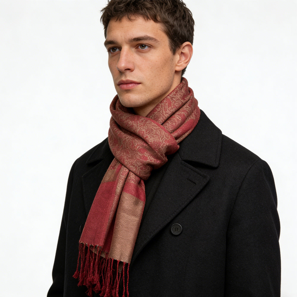 2pcs Classic Red Luxurious Jacquard Weave HeavyweightRed Jacquard Scarf ,Luxe Look For Evening Wear,Scarf,vacation,daily Life,evening Party,Office Appropriate Subtlety For Women Men