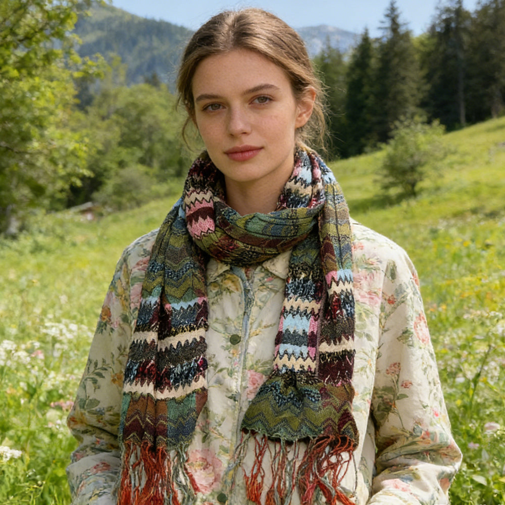 Green Jacquard Polyester Scarf - Leaf Pattern Long Scarf 70inchx27inch