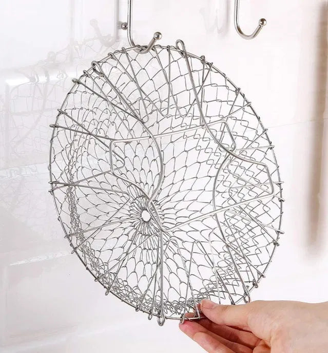Multifunctional Frying Pan Basket Stainless Steel Folding Strainer