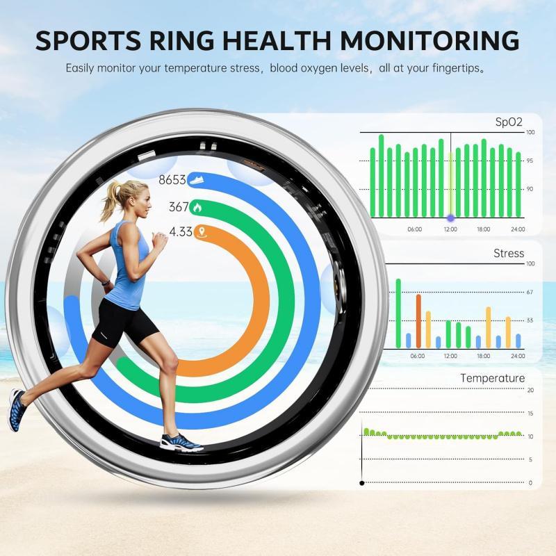 Smart Ring For Women Luxury Elegant Diamond Ring With Visible Tech Core Heart Rate Sleep Tracker Fitness Health Monitor IP68 Waterproof Compatible