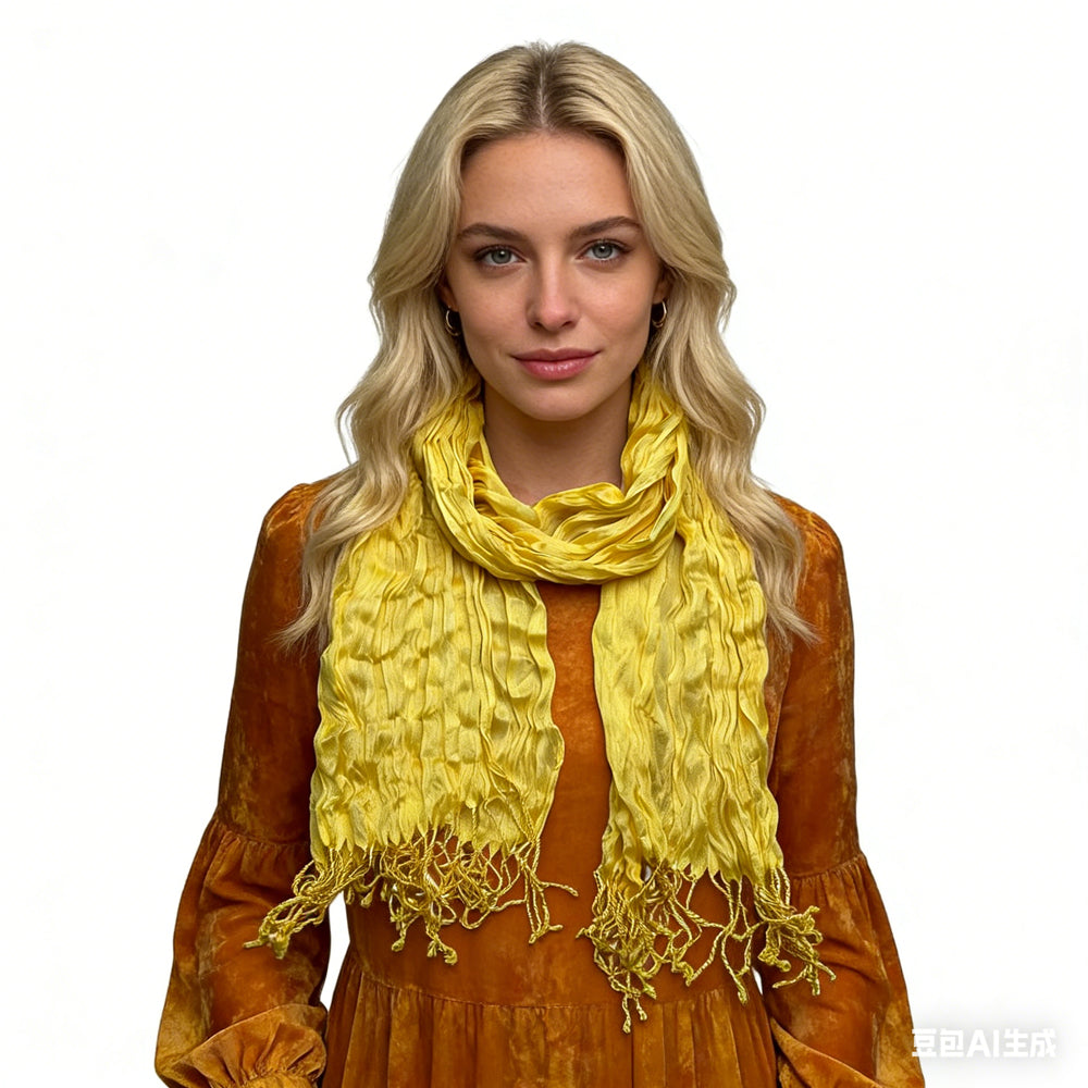 Yellow Dyed Crinkle Scarf - Textured Summer Scarf 67inchx24inch