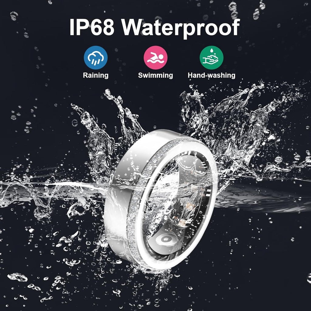 Smart Ring For Women Luxury Elegant Diamond Ring With Visible Tech Core Heart Rate Sleep Tracker Fitness Health Monitor IP68 Waterproof Compatible