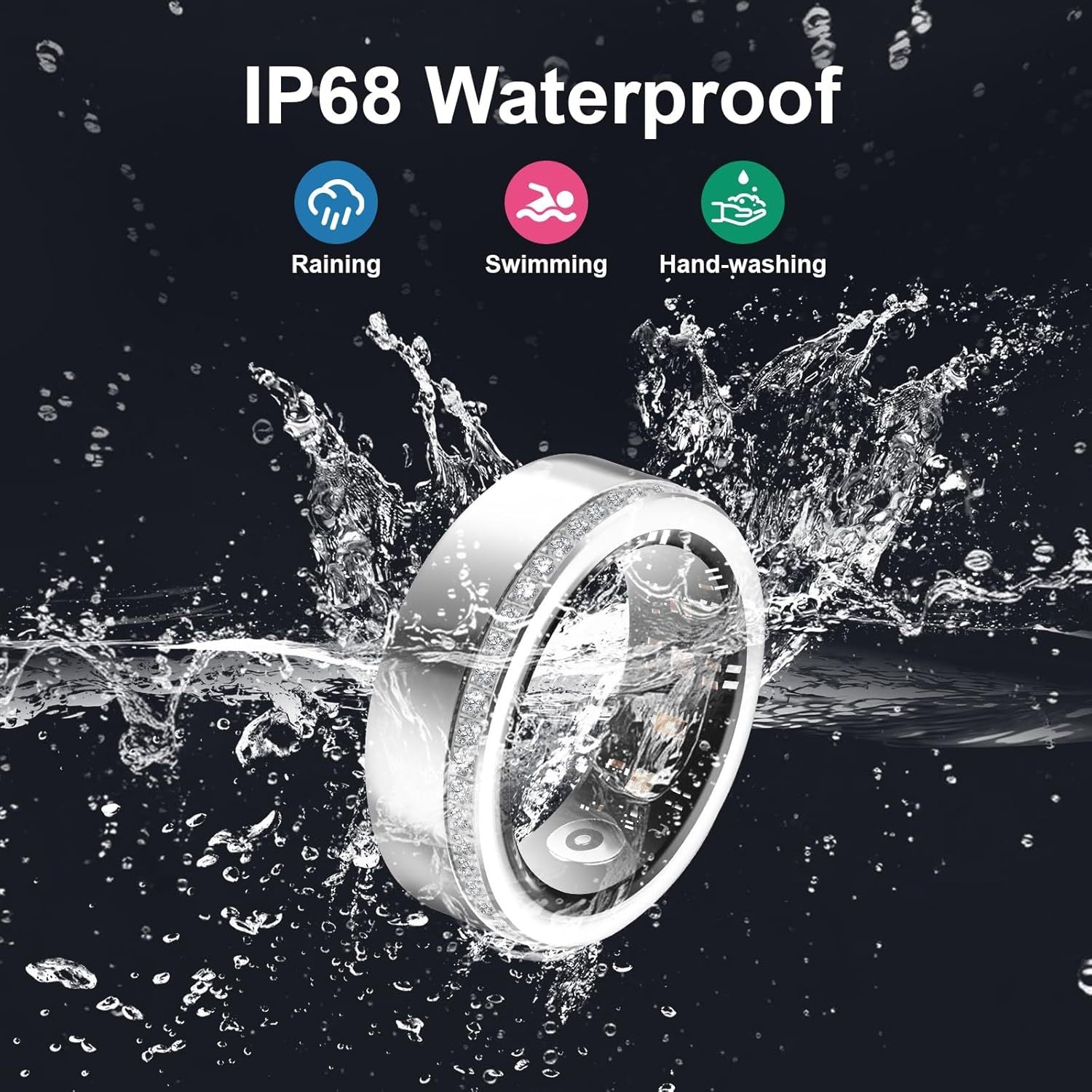 Smart Ring For Women Luxury Elegant Diamond Ring With Visible Tech Core Heart Rate Sleep Tracker Fitness Health Monitor IP68 Waterproof Compatible