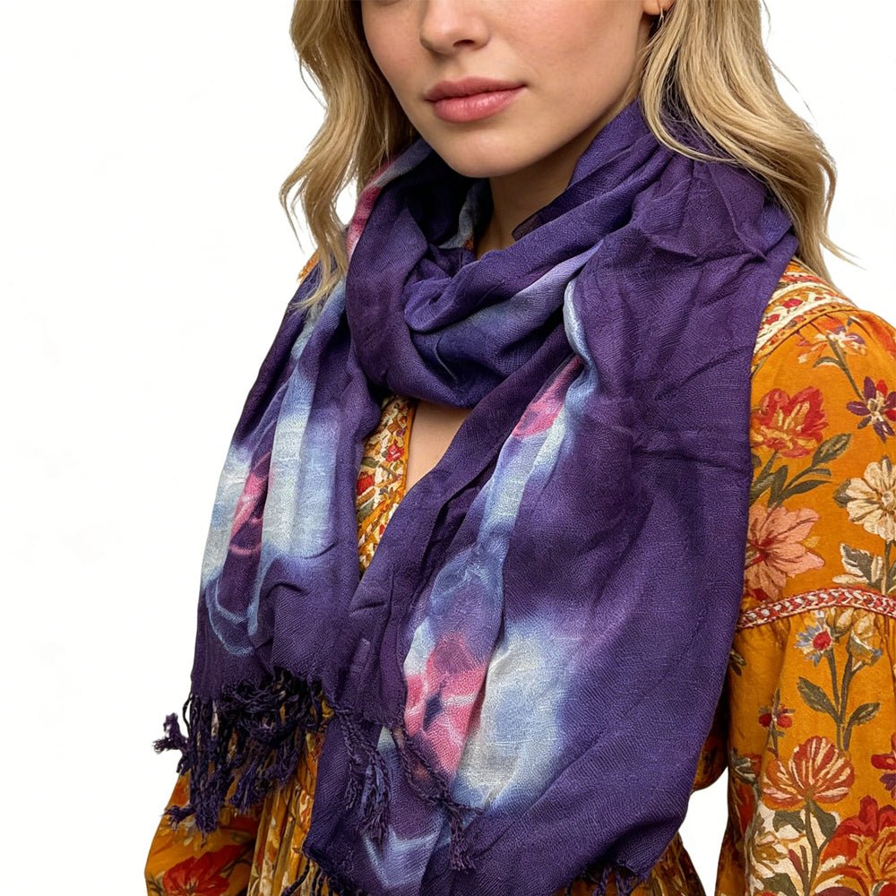 Purple Printed Viscose Scarf - Flowy Boho Scarf 59inchx24inch