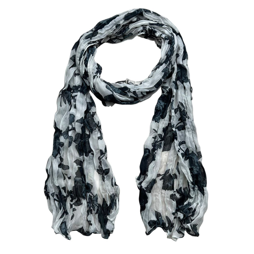 Black & White Printed Crinkle Scarf - Graphic Textured Scarf 63inchx23inch