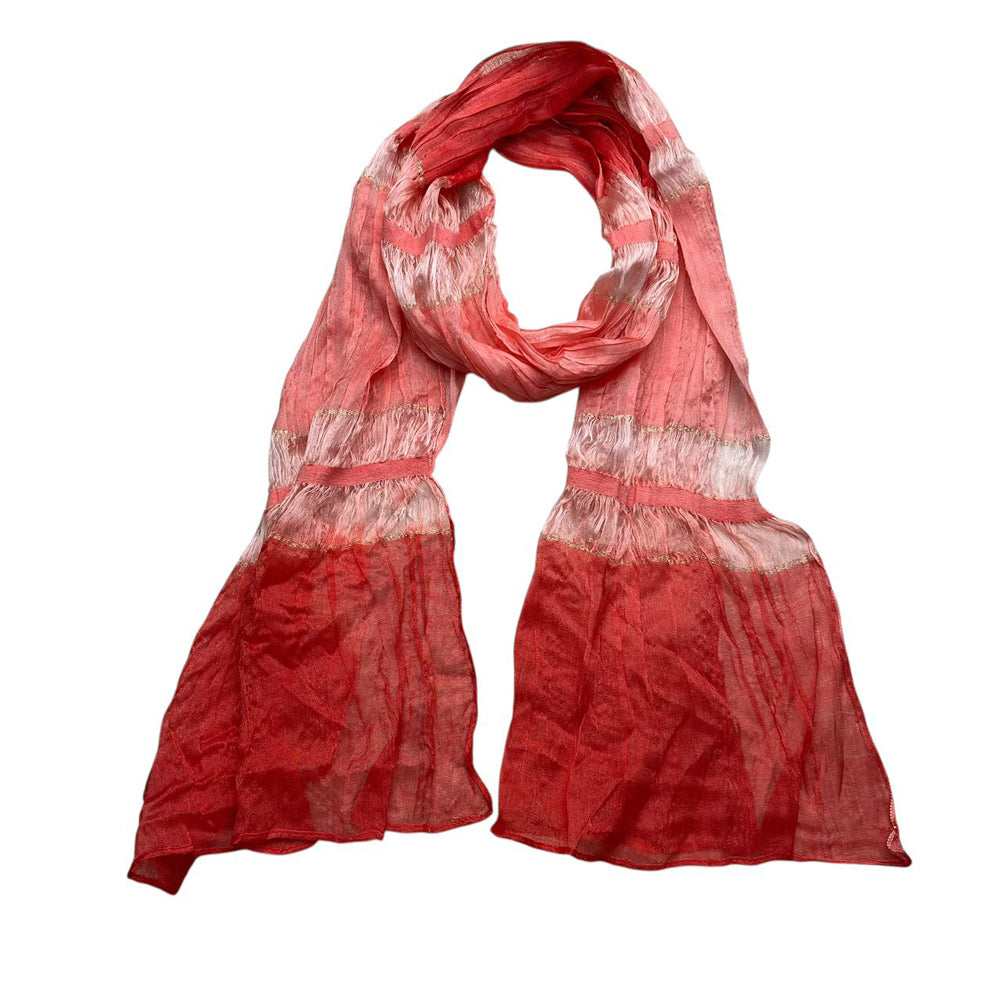 Red Metallic Polyester Scarf - Skinny Long Scarf With Silver Threads 66inchx9.4inch