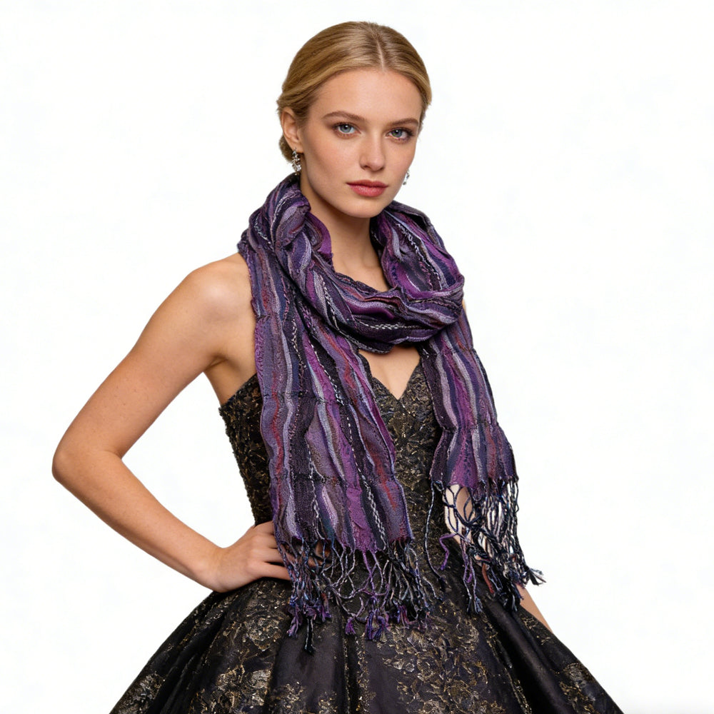 Purple Jacquard Crinkle Scarf - Regal Textured Scarf 70inchx29inch