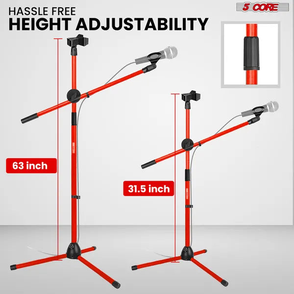 5 Core Mic Stand 2Pcs Floor Height Adjustable Tripod Microphone Stands W Telescoping Boom Arm