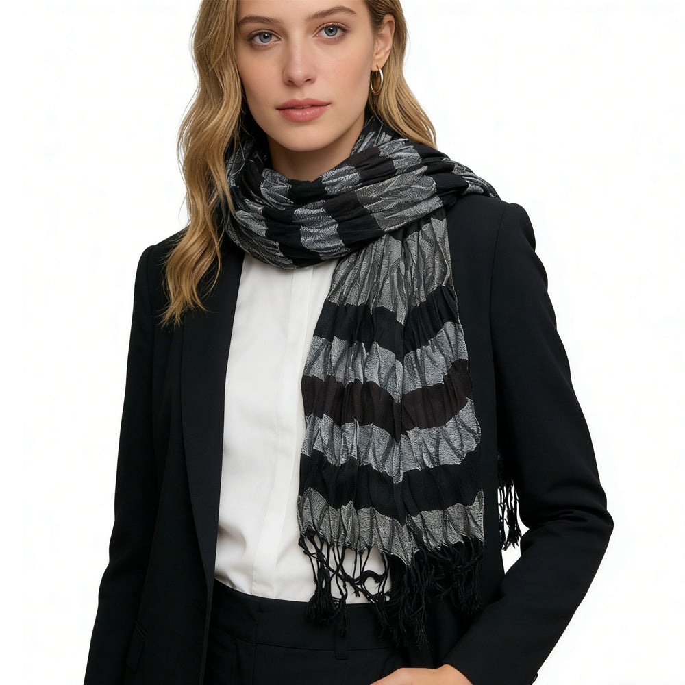 Beige Jacquard Crinkle Scarf - Textured Boho Scarf 66inchx28inch