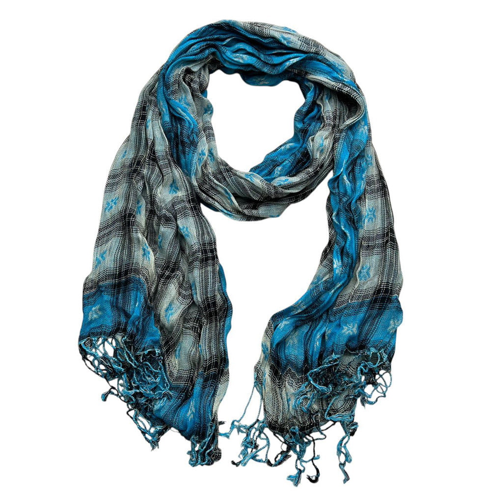 Turquoise Jacquard Crinkle Scarf - Extra Long Scarf 75inchx27inch