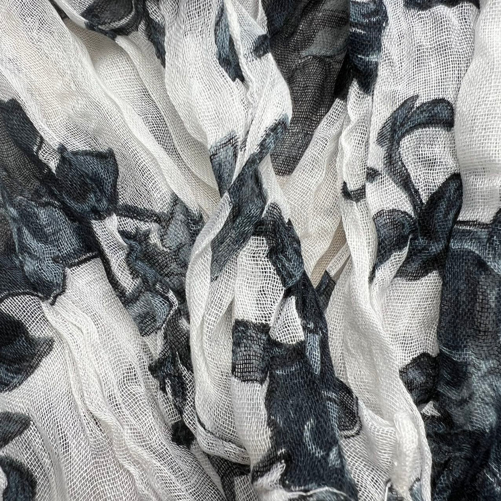 Black & White Printed Crinkle Scarf - Graphic Textured Scarf 63inchx23inch