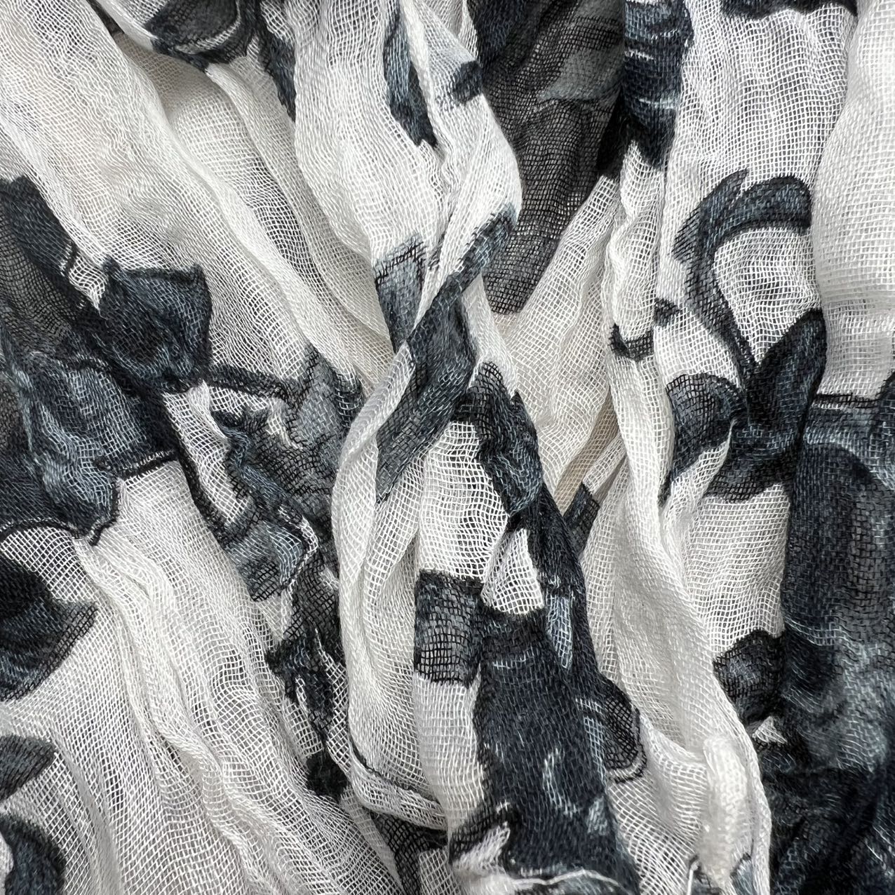 Black & White Printed Crinkle Scarf - Graphic Textured Scarf 63inchx23inch